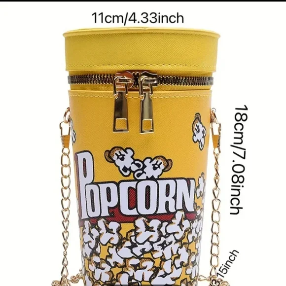 NEW Mini Popcorn Bucket Shaped Crossbody Bag Leather Novelty Bag Purse - Picture 5 of 8